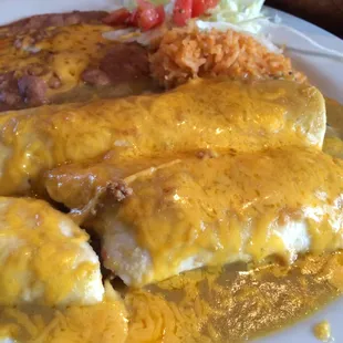 Lunch portion smothered beef burritos. Perfect size!