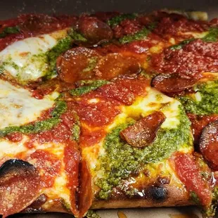 Deep dish style with diarrhea sauce on it