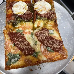 Detroit style- half magherita/half corleone