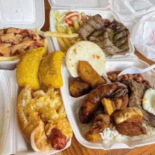 Salchipapas, Carne Asada plate, Choriperro, Bandeja Paisa, 2 empanadas  IG@ClutchCityChows