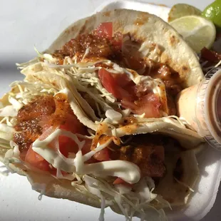 Fish and shrimp tacos.