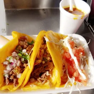 Srimp and Sonora taco with a small consome