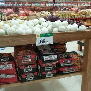 Ya want grilled onions? Here's the onions &amp; some charcoal to torch them with.