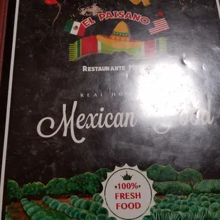 Menu at El Paisano Mexican Restaurant.