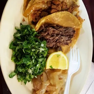 fajita, pastor, and barbacoa taco