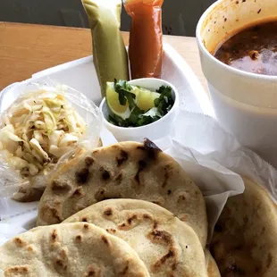 Menudo, Pupusas pork &amp; cheese and beef fijita