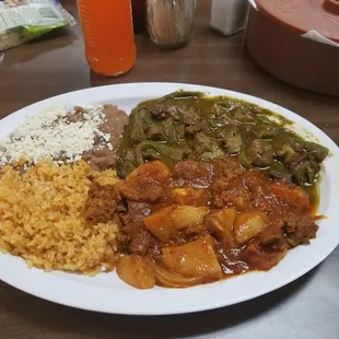 Chile verde with nopales and 1/2 potatoes with chorizo