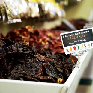 a display of dried chilis