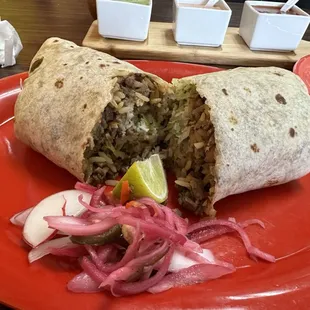 Carne asada burrito with extra meat.