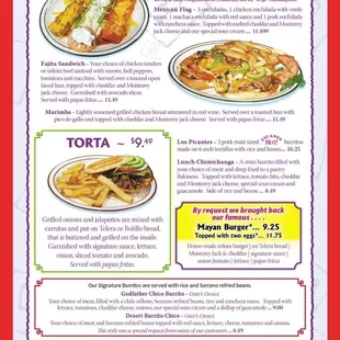 the menu for el palacio