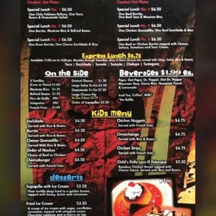 Here is the menu showing what I ordered.