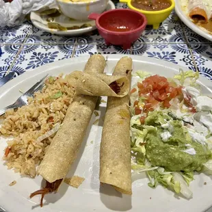 Flautas...qty 3, I ate one before I remembered to take pic. Charro beans come with also...not in pic.