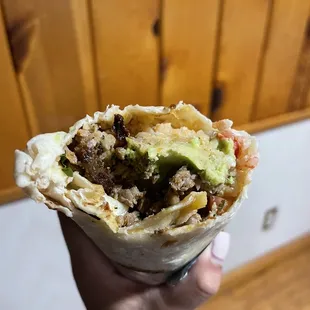 Al Pastor Super Burrito insides (note the fresh avo, not Guac!)