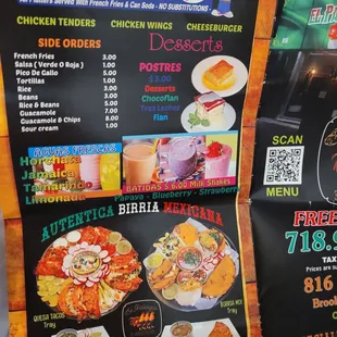 Kid's menu birria and desserts