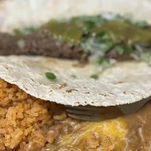 Chicken and shredded beef tacos