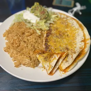 Pork Quesadilla all rice and generous portion of salad