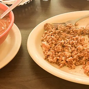 Chorizo and egg plate, fideo loco