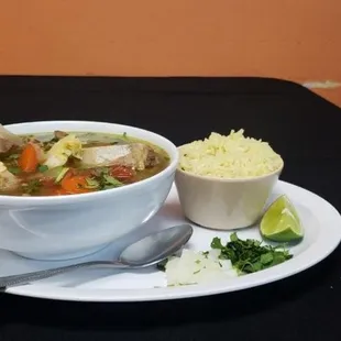 a bowl of soup and rice