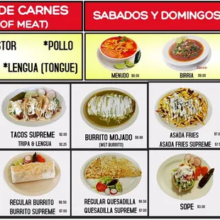 Tacos, Burritos, Nachos, Quesadillas etc...