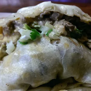 A peek into the burrito.
