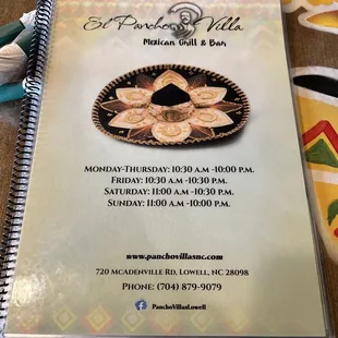 Front of menu