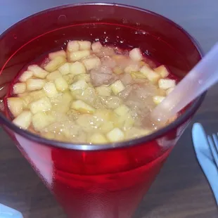 Salad Drink (bebida de ensalada) made with pineapple, apple, marañon mamey (Salvadoran fruit).   It's delicious, aromatic,  and fresh!