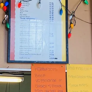 a menu on the wall