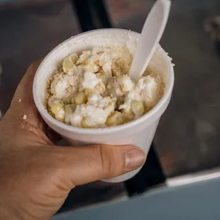 a hand holding a cup of ice cream