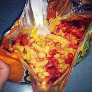Hot Cheetos with nacho cheese...interesting combination
