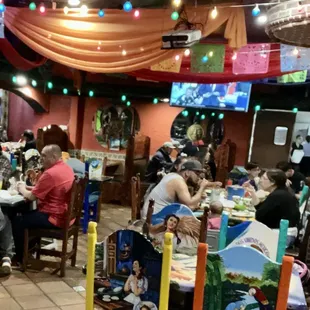 people sitting at tables in a mexican restaurant