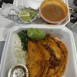 Birria Tacos! Pretty darn good! I got this togo and despite all the negative reviews, i love the food..