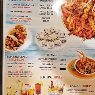  menu for a seafood restaurant
