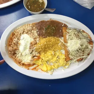 My friend and I ordered chilaquiles rojos y enchiladas de pollo and they are kind enough to split it for us so yummy!
