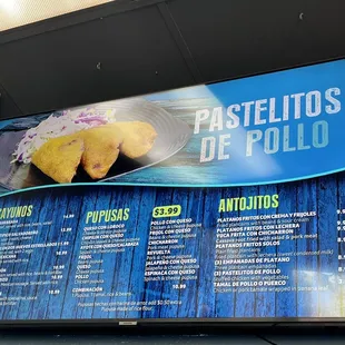 the menu and prices