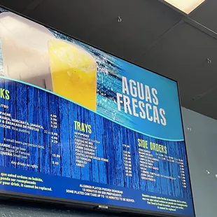 a menu on the wall