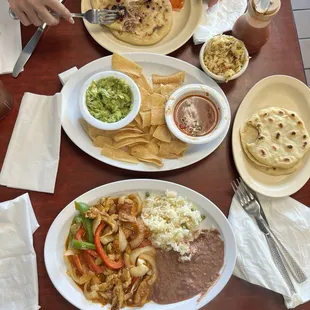 Chicken fajitas &amp; Pupusas with chips &amp; salsa