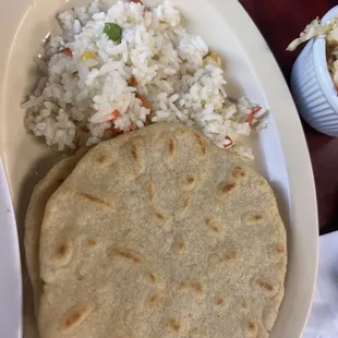 Side of rice and tortilla came with soup