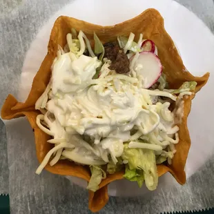 The taco salad around $7