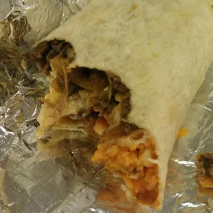 Inside a California beef burrito