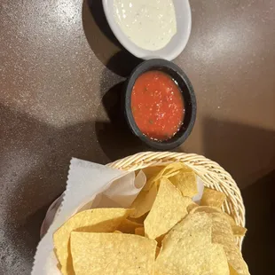 chips &amp; salsa and mystery cream sauce