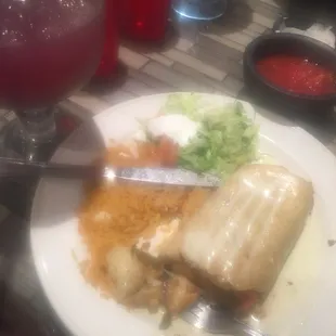 Lobster seafood chimichanga and sangria margarita.