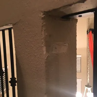 a ladder leaning against a wall