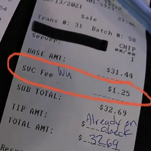 Imposed Service fee for paying with a Credit Card.