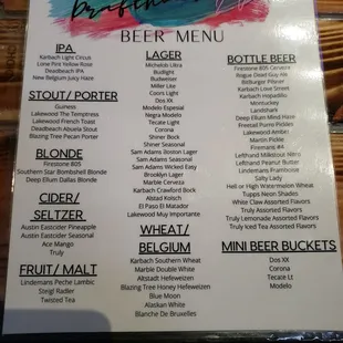 Beer menu