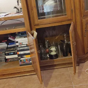 Merchandise in entertainment center that they taped shut...