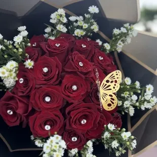 Bejeweled 25 red rose bouquet