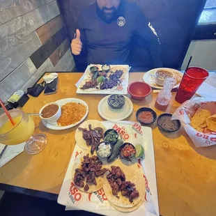 Guacamole dip, bean dip and salsa.