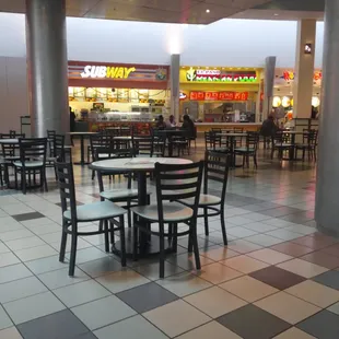 tables and chairs in a restaurant
