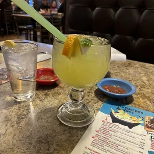 Lime margarita. Good marketing/revenue tactic about using a very large straw. So you go through your drink faster. Way too much sours mix