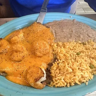 Steak ranchero with shrimp